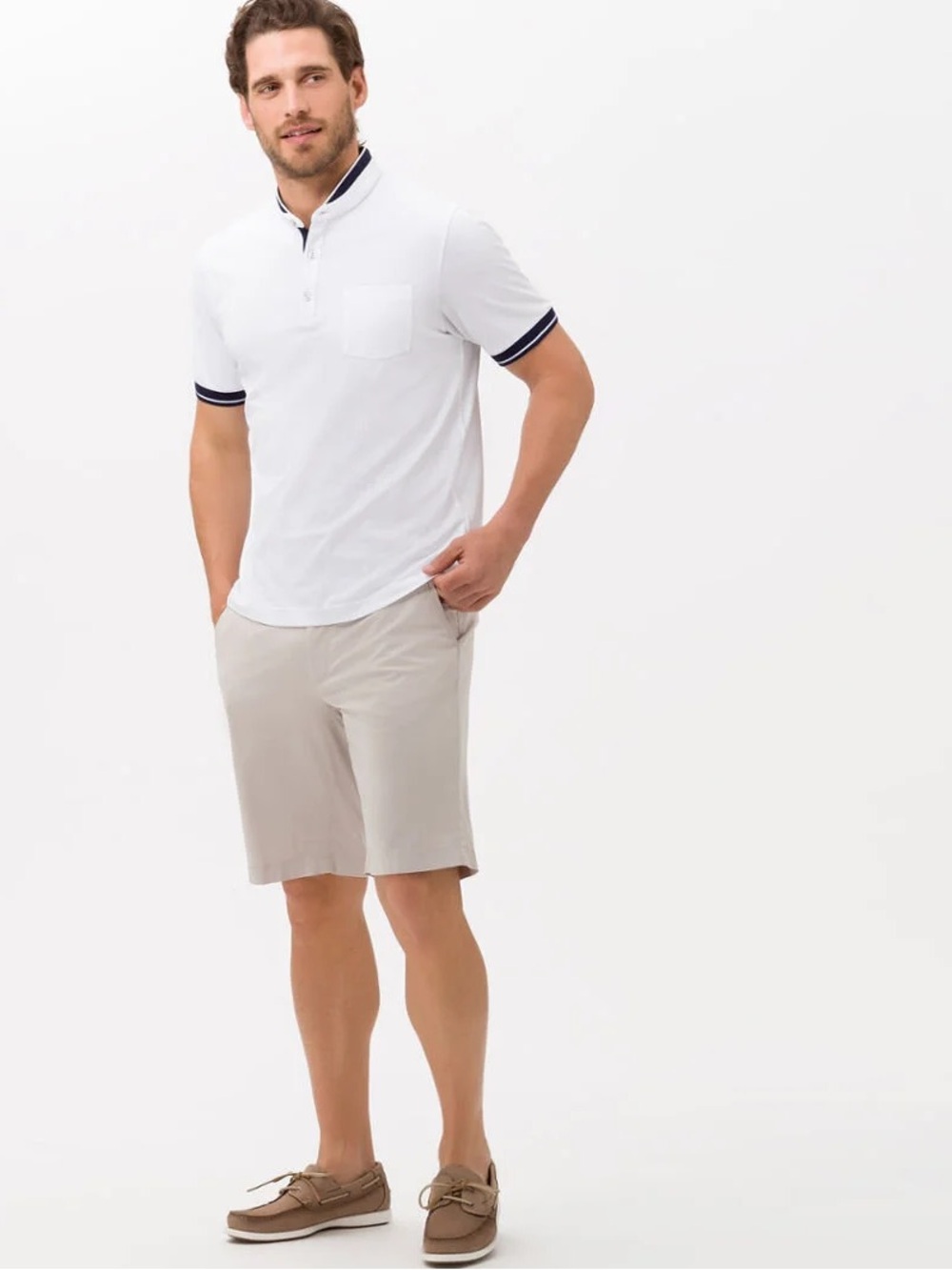 NEW Brax Mens Bozen Shorts Stretch Gray Beige Khaki Chino Size 32/32 EU 48 NWT
